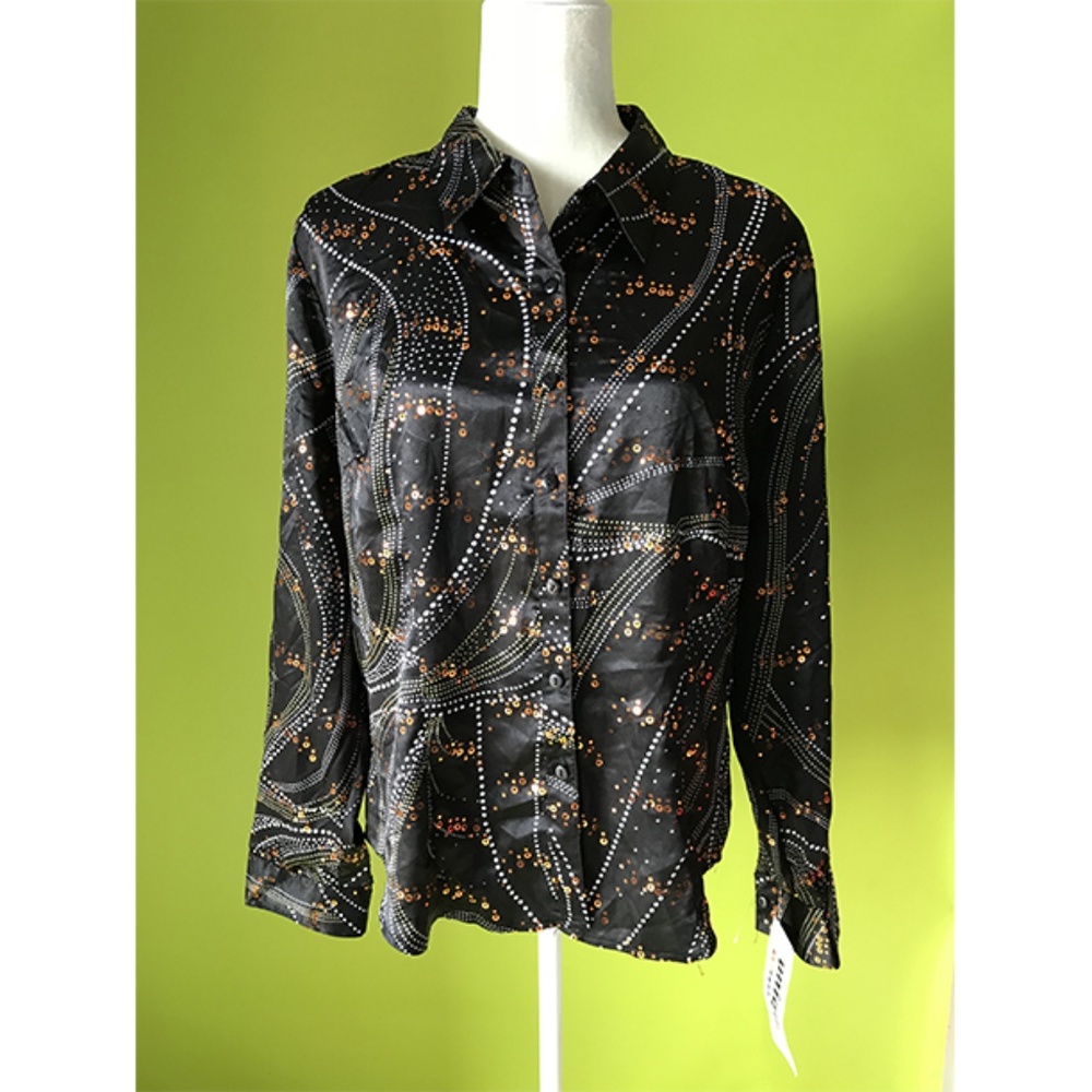Unique Spectrum Long Sleeve Stretch Black Top XL